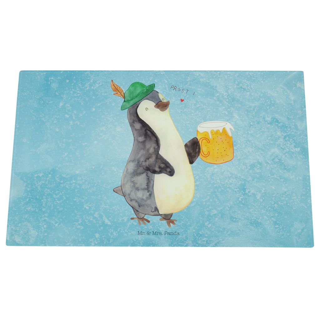 Mr. & Mrs. Panda Schneidebrett Glas Pinguin Bier - Eisblau - Geschenk, Küchenbrett, Beschwippst, Aus, , Hackbrett, Feierabend, schneidbrett