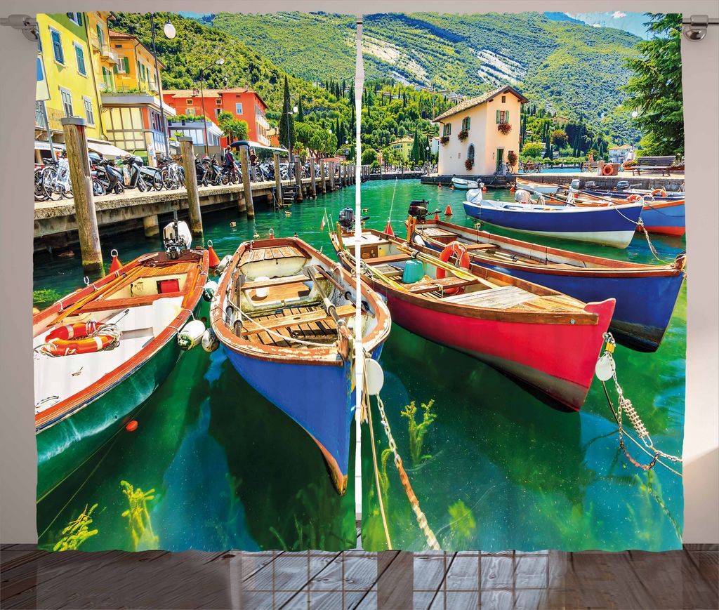 ABAKUHAUS Italien Rustikaler Vorhang, Garda Torbole Stadt Foto, Wohnzimmer Universalband Gardinen mit Schlaufen und Haken, 280 x 175 cm, Mehrfarbig