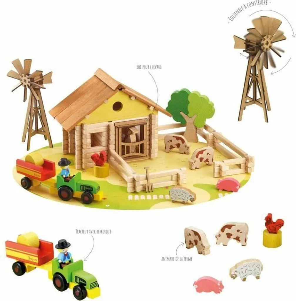Jeu de construction en bois Jeujura : maison forestière et son décor