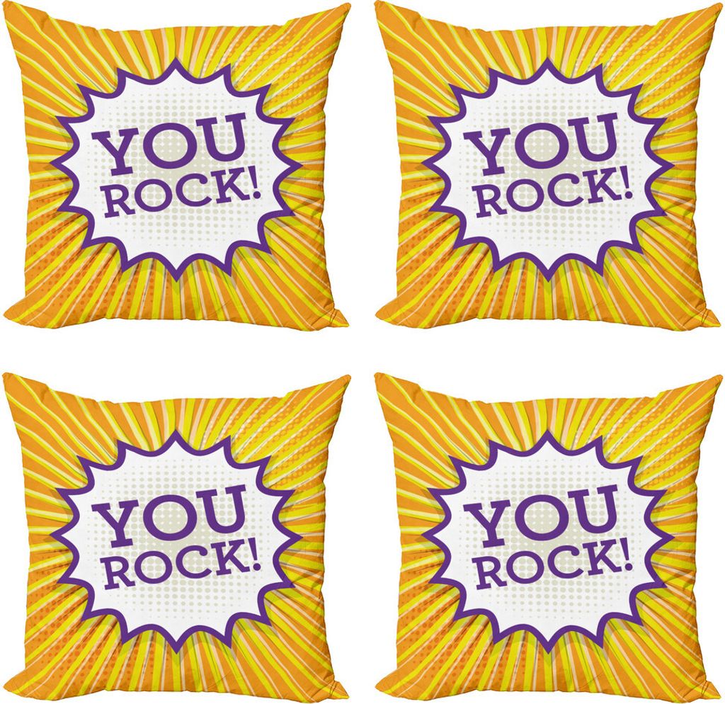 ABAKUHAUS Sie schaukeln Kissenbezug Set (4 Stück), Inspirational Text-Blasen, Moderner Doppelseitiger Digitaldruck, 50 cm x 50 cm, Marigold Quartz