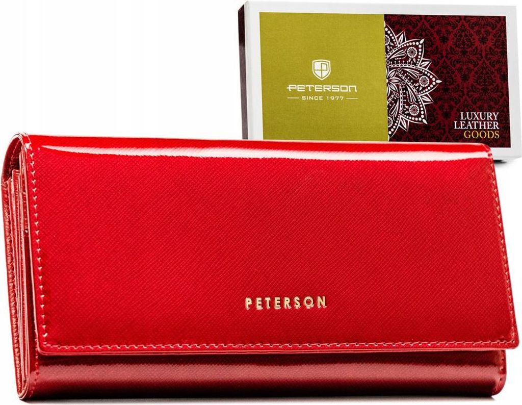 Peterson | Großes Portemonnaie, mit Lederschließe, für Damen, Naturleder, Rot, 18.5x10 cm