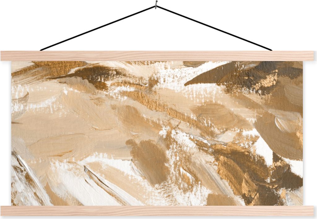 MuchoWow Textilposter Malerei - Gold - Braun 60x30 cm mit holzfarbenen Rahmen - Dekoration