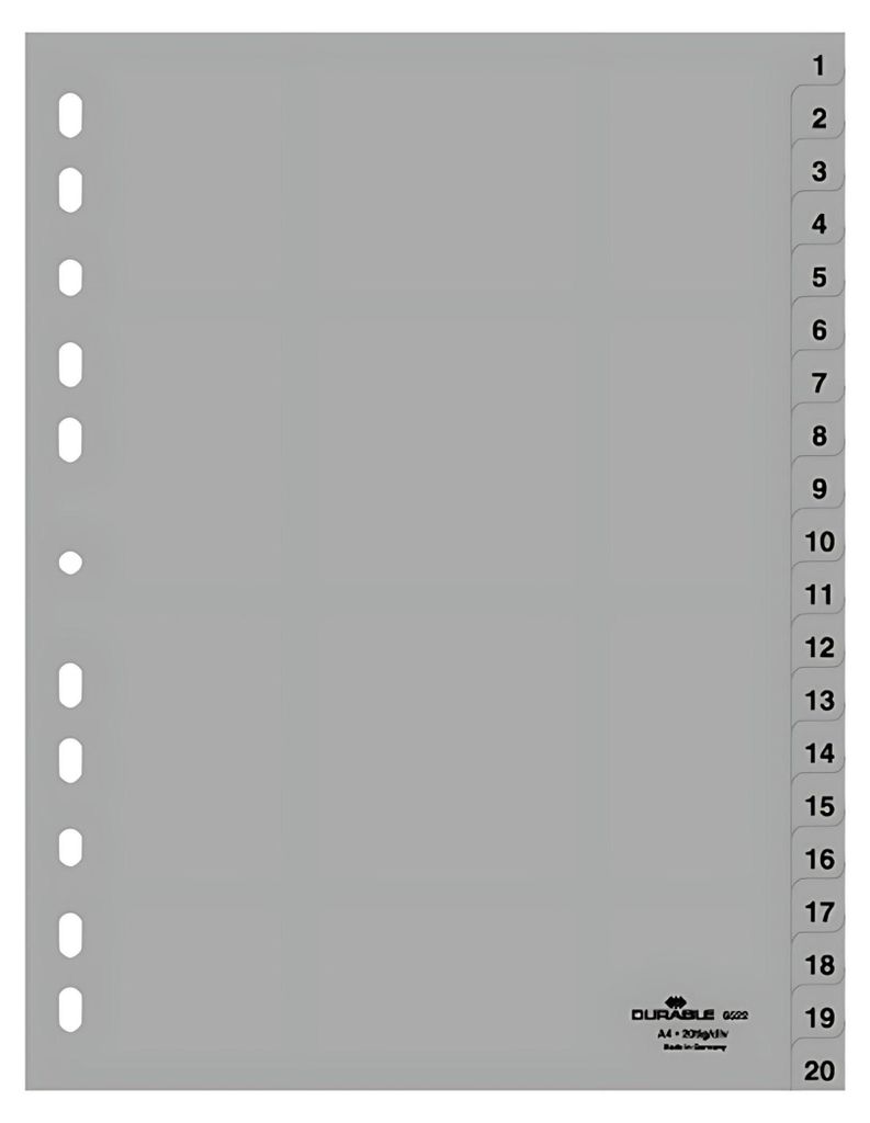 Durable 6522 Indice a 10 numeri - PP, 1 - 20, grigio, A4, Immagine del prodotto 