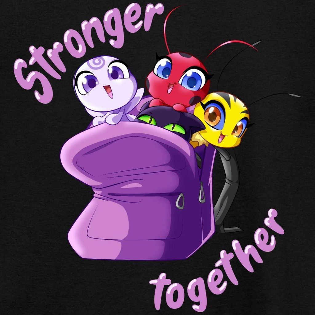 Spreadshirt Miraculous Stronger Together Teenager T-Shirt, 134/146 (9-11 Jahre), Schwarz
