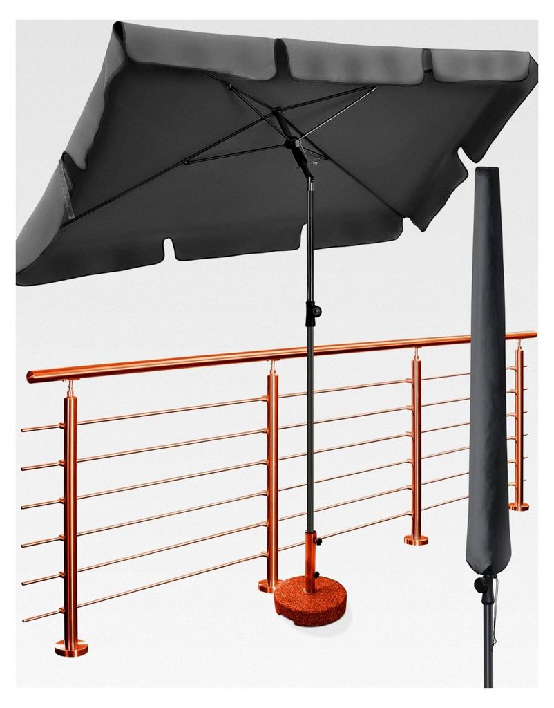 Sonnenschirm für den Balkon SunnyShade Plus mit Schutzhülle - Set für Sonnenschutz auf dem Balkon, Anthrazit - UV50+ rechteckiger Sonnenschirm 2...