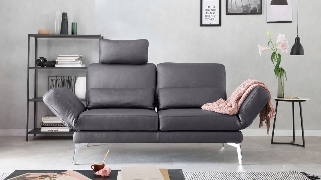 KAWOLA Sofa HURRICANE 2-Sitzer Leder dunkelgrau