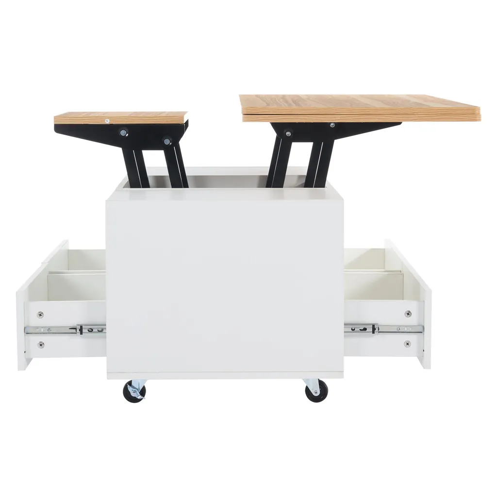 Table Basse Relevable et Extensible en Bois de Noyer avec Roulettes - 8
