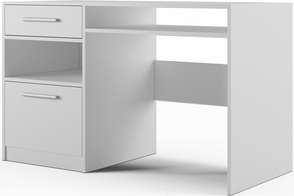 Furniture24 Schreibtisch Bali 125 cm mit Schublade Schrank und 2 Fachboden Weiß