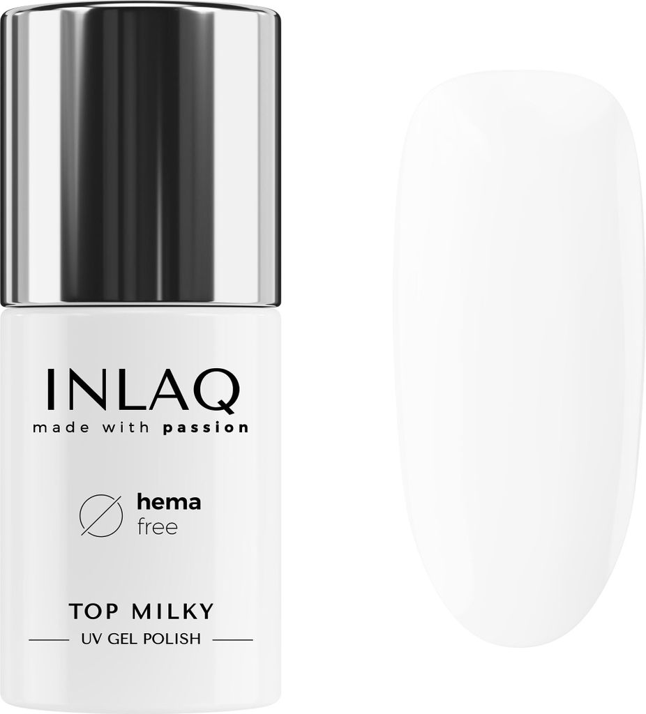 INLAQ HEMA Free Top Milky 6ml - Gellack UV Top Coat Gel mit milchiger Farbüberlackierung 20% Deckkraft Baby Boomer - UV Gel Nagellack Farbe Weiß