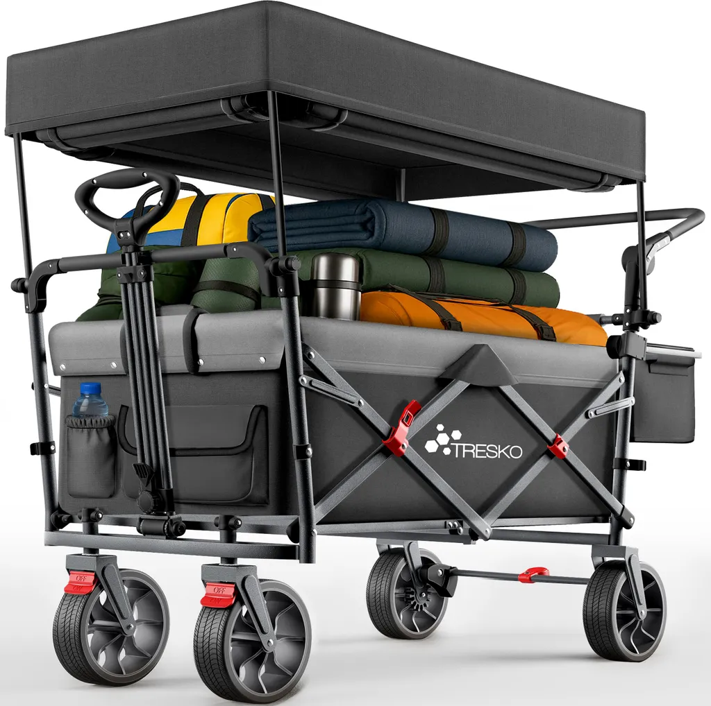 Chariot de Jardin Pliable TRESKO avec Toit Amovible et Freins Double