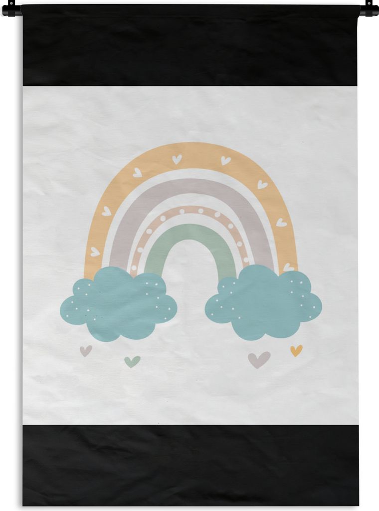 MuchoWow Wandteppich Wandbehang Regenbogen - Herzen - Wolken - Punkte - Pastell - Kinder 90x135 cm Tapisserie Dekoration Wandtuch - Baumwolle - W...