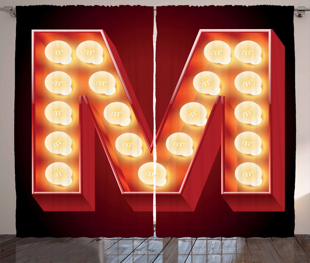 ABAKUHAUS Buchstabe M Rustikaler Gardine, Vintage Art Alter Film, Schlafzimmer Kräuselband Vorhang mit Schlaufen und Haken, 280 x 225 cm, Zinnober...