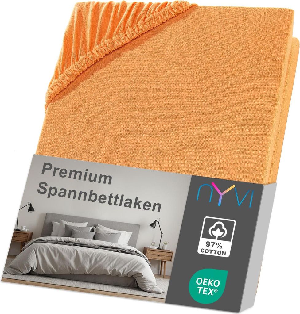 NYVI Spannbettlaken DreamScience Premium 180 - 200x220 cm orange für Boxspringbetten bis 32 cm - Komfort Spannbetttuch, 190g/m², Einlaufschutz, B...