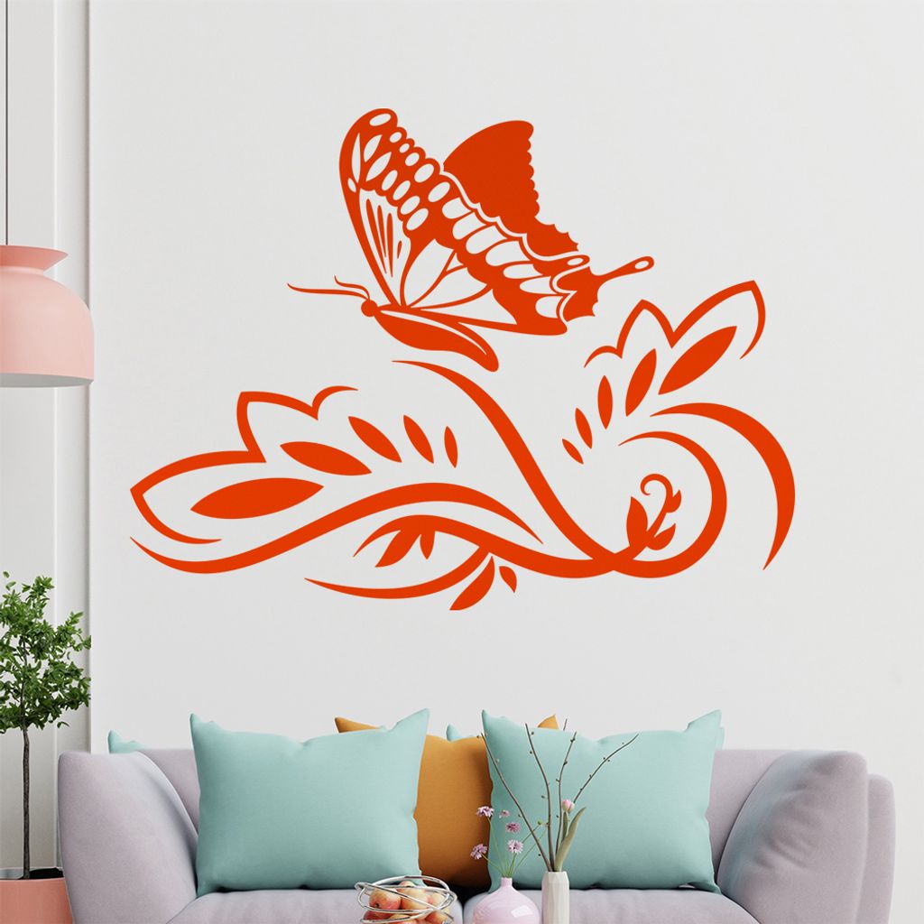 Großer Falter Blüten Wandtattoo in 6 Größen - Wandaufkleber Wall Sticker - Dekoration, Küche, Wohnzimmer, Schlafzimmer, Badezimmer