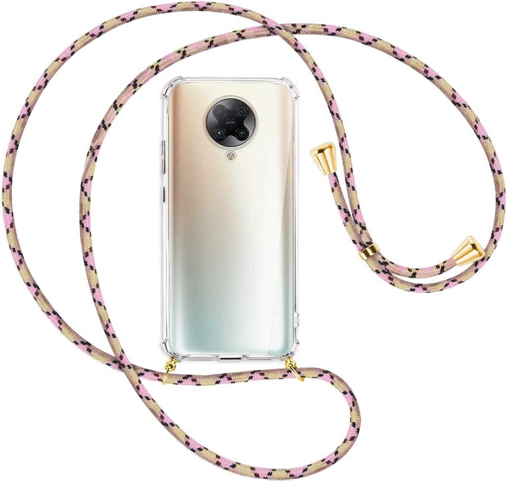 Handykette Backcover-Schutzhülle mit Band (Metall goldfarben) für Xiaomi Redmi K30 Pro, Poco F2 Pro - rosa Karo