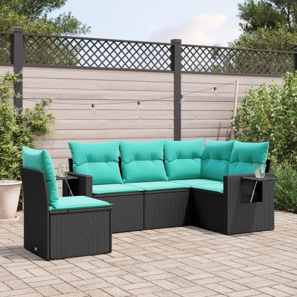 Maison Exclusive - 5-teiliges Gartensofa-Set mit Kissen, schwarzes Polyrattan