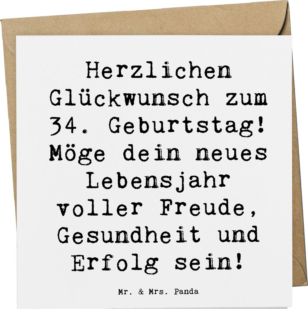 Mr. & Mrs. Panda Grußkarte Spruch 34. Geburtstag - Weiß - Geschenk, feiern, faltkarte, unvergesslich, Klappkarte, Geburtstagsgeschenk, Sprüche, ...