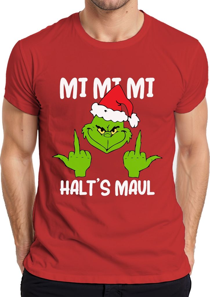 Mi Mi Mi Halt's Maul Grinch Spruch Anti-Weihnachten - Weihnachten Christmas Xmas Herren T-Shirt, Rot, 3XL