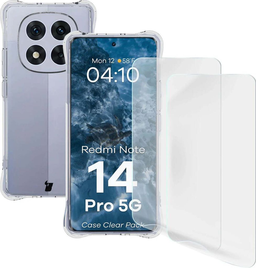 Bizon Case Clear Pack flexibles Etui + 2x Displayschutzfolie für Xiaomi Redmi Note 14 Pro 5G