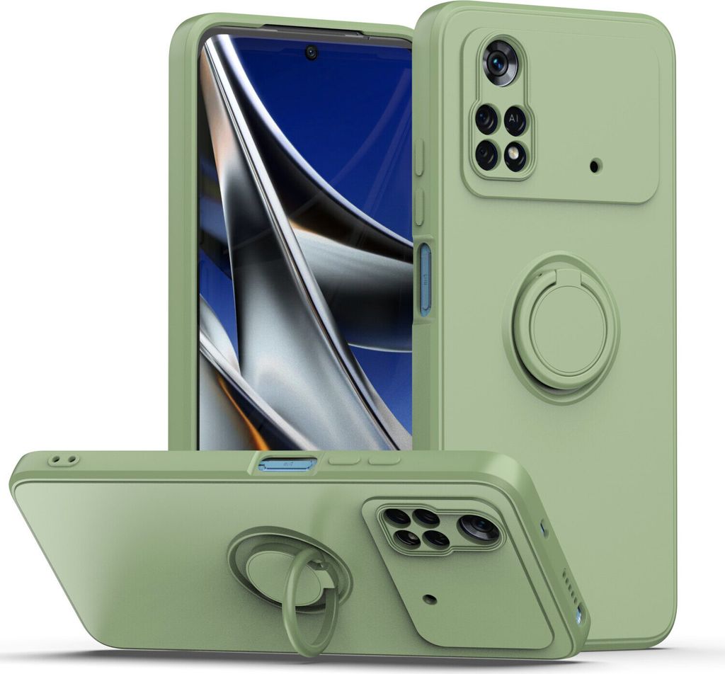 Xiaomi Poco M4 4G Handyhülle, Ring Halter Ständer Kratzfeste Weiche Silikon schutzhülle für Xiaomi Poco M4 4G Türkis