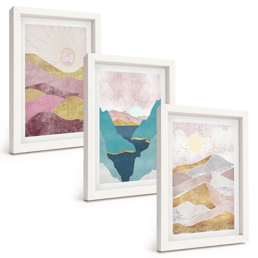 Bilder Set 3-teilig im weißen Rahmen – Wandbilder 3 Stück – gerahmte Poster für Wohnzimmer, Schlafzimmer und Flur – 20x30 cm – Abstrakte...
