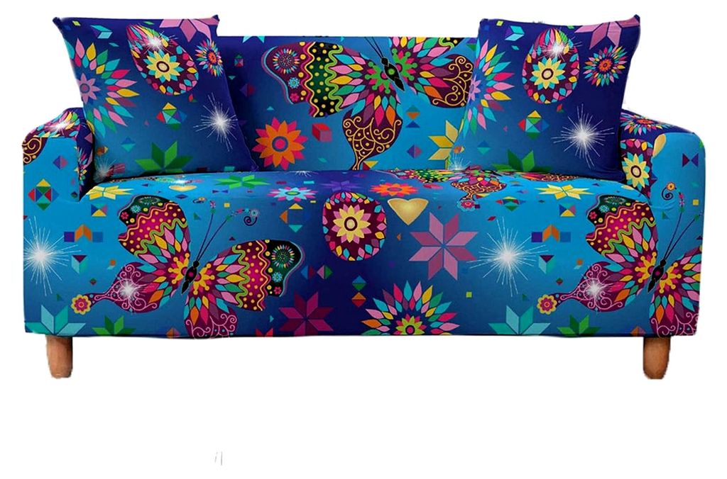 Mateju Sofabezug für 1/2/3/4-Sitzer, Schmetterlingsdruck, L-Form, Stretch Sofaabdeckung, rutschfester Couchbezug für Wohnzimmer (Bunte Geometrie,...