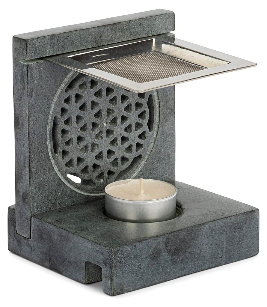 Räucherstövchen Blume des Lebens grau