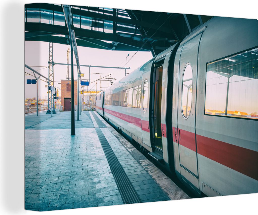 OneMillionCanvasses - Leinwandbilder - 150x100 cm, Schöner Zug auf dem Bahnsteig, Wandbilder Kunstdruck Wanddekoration