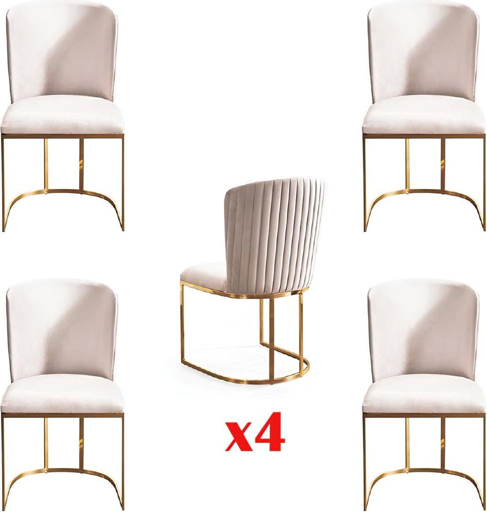 Stuhl 4x Stühle Gruppe Set Wohn Esszimmer Garnitur Stil Textil Moderne Möbel