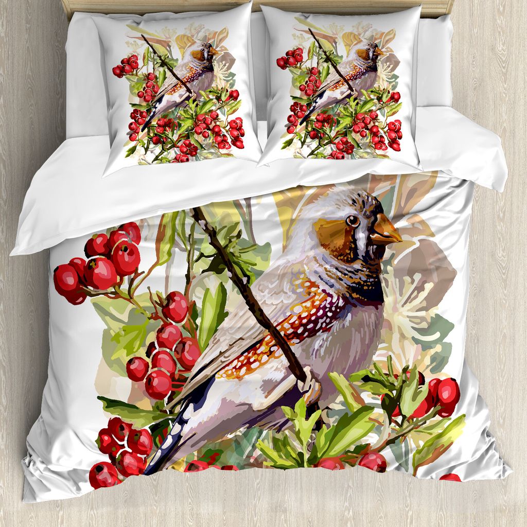 ABAKUHAUS Eberesche Bettbezug, Bunter Vogel und Sträucher, Milbensicher Allergiker geeignet mit Kissenbezügen, 155 cm x 220 cm - 80 x 80 cm, Mehr...