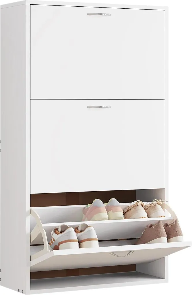 Meuble à chaussures étroit blanc style moderne pour 18 paires de baskets