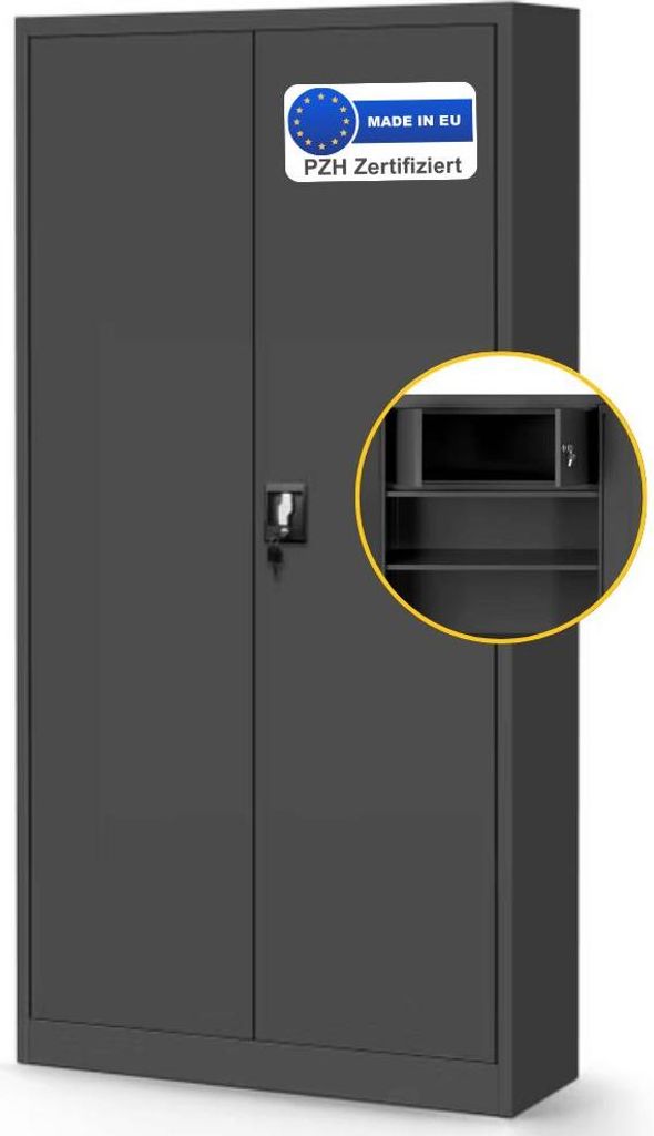 Metallschrank abschließbar KODLI - Geheimfach, 4 Ebenen | Aktenschrank Büroschrank Stahl Mehrzweckschrank Werkstatt Werkzeugschrank, 185x90x45cm ...
