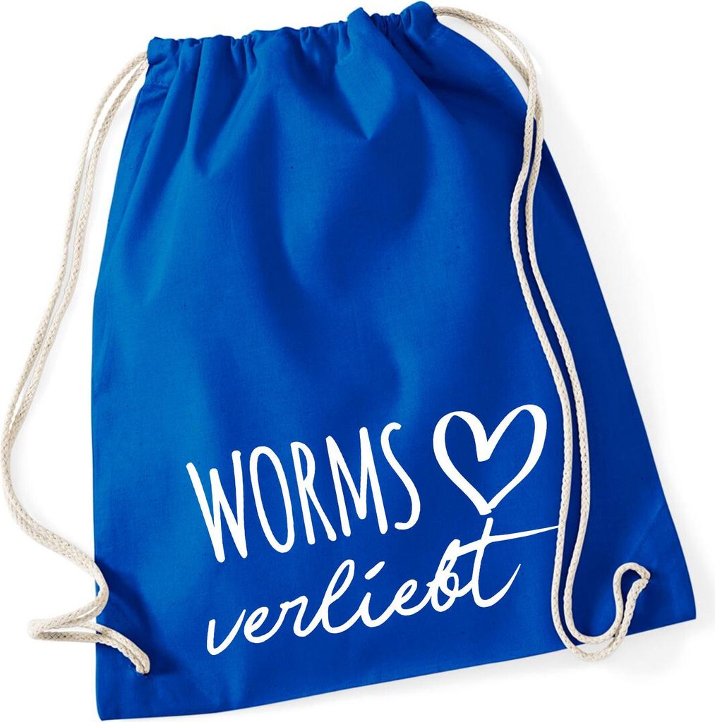 Huuraa Turnbeutel Worms verliebt 12 Liter Bright Royal Baumwolle Rucksack Geschenkidee