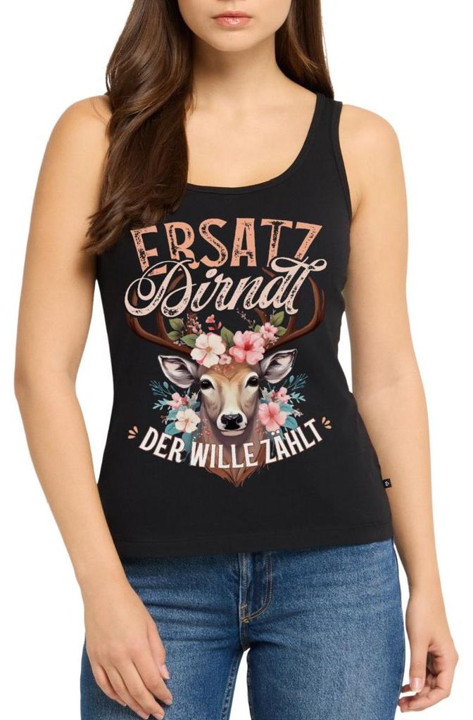 Spreadshirt Ersatz Dirndl Trachten T-Shirt Für Damen Und Kinder Frauen Premium Tank Top, L, Schwarz