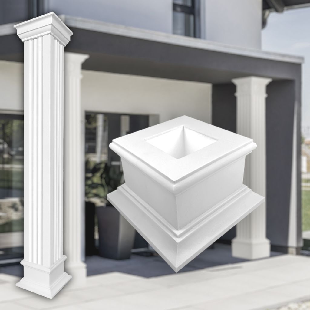 PRESTIGE DECOR Säulenendstück Basis/Kapitell 410x410x220mm Säulenbauteil Kunstharzputz weiß, Säulenabschluß beidseitig verwendbar (Basis/Kapi...