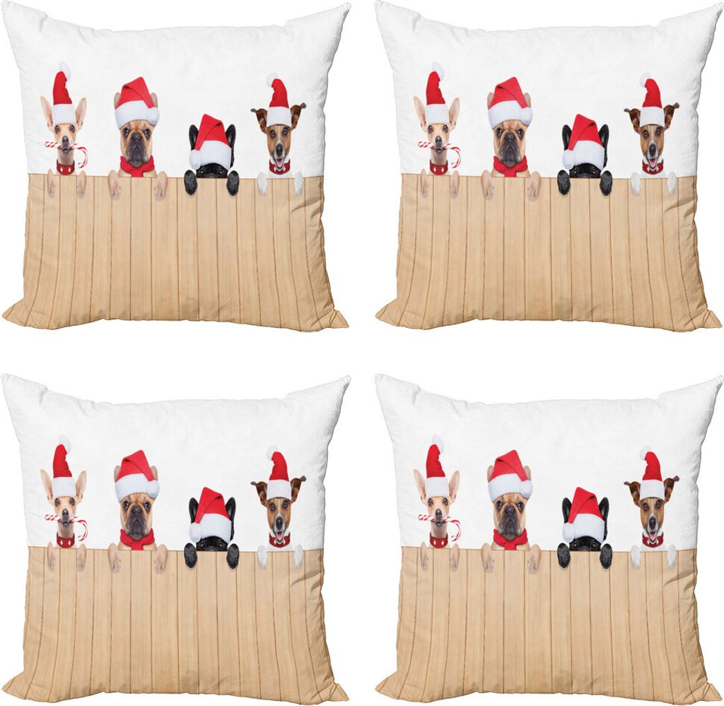 ABAKUHAUS Weihnachten Kissenbezug Set (4 Stück), Holzzäune Humor, Moderner Doppelseitiger Digitaldruck, 50 cm x 50 cm, Tan Red