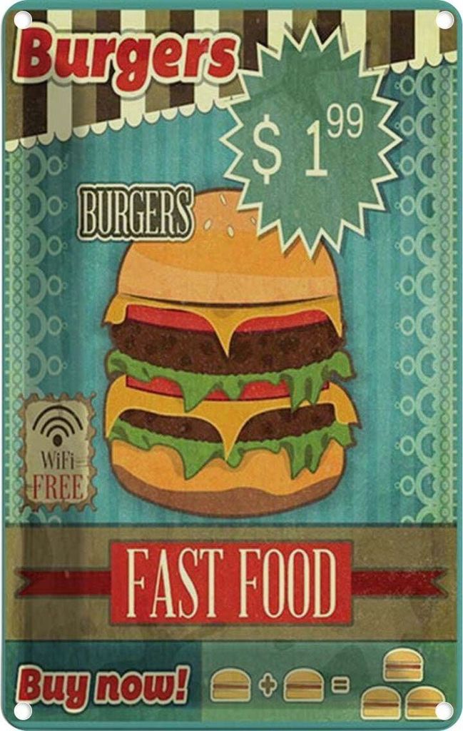 vianmo Blechschild 18x12 cm fast food Burgers buy now wifi Amerika USA American Diner