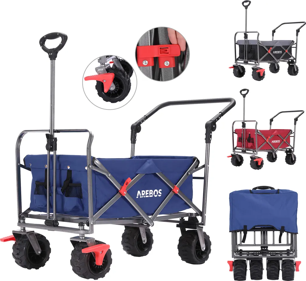 Chariot de Jardin Pliable AREBOS : Remorque à Main avec Filets Bleue - 2