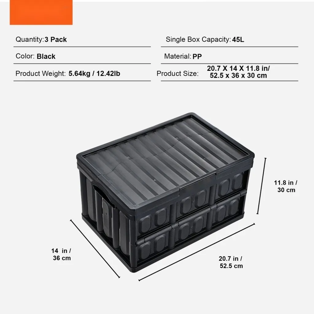 Storage Box 45L pour Courses et Garage - Pack de 3 Caisses Pliables
