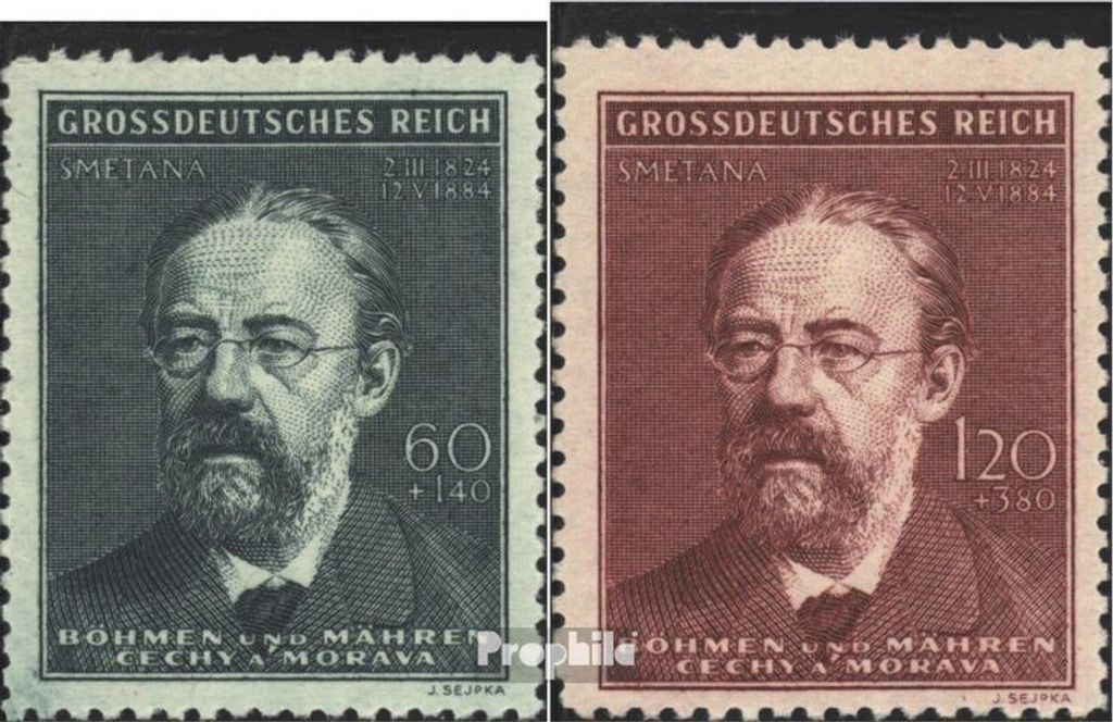 Briefmarken Böhmen und Mähren 1944 Mi 138-139 (kompl.Ausg.) gestempelt Smetana