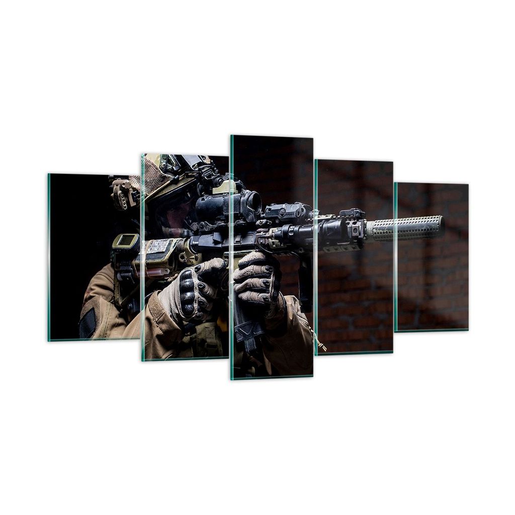 Bilder auf glas - Soldat Gewehr - 160x85cm - Glasbilder - Wandbilder - Bilder - Kunstdruck - zum Aufhängen bereit - Wanddekoration aus Glas - Glas...
