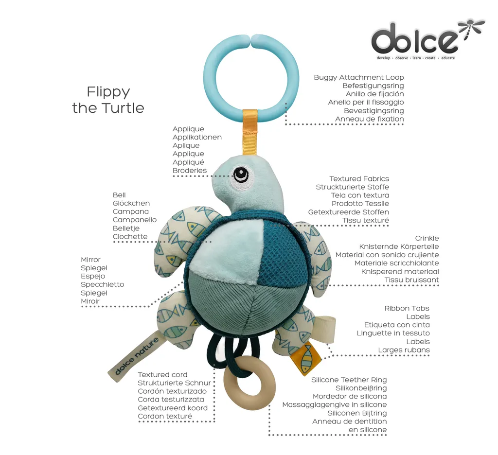 Pendentif Activité Turtle Flippy : Jouet Sensoriel Océan Multi-texture