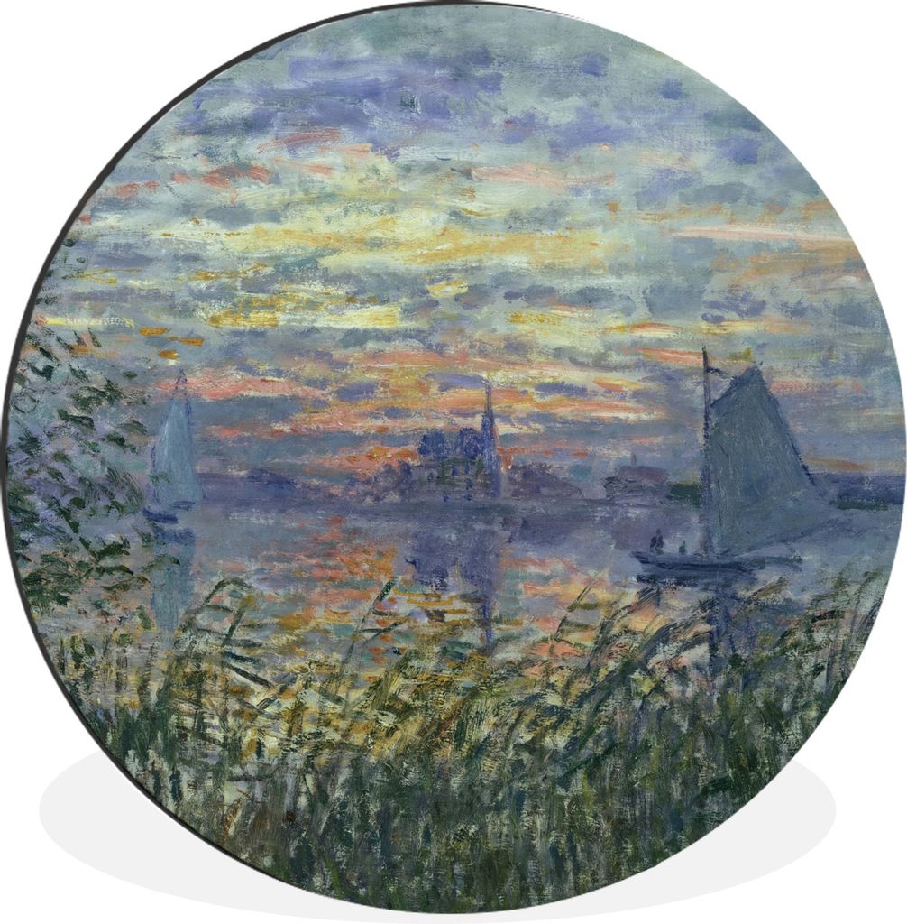 MuchoWow Aluminium Wandkreis Sonnenuntergang an der Seine - Claude Monet Ø 90 cm Wanddeko Modern Wohnzimmer - Mauerkreis - Wandbilder - Runde Bi...