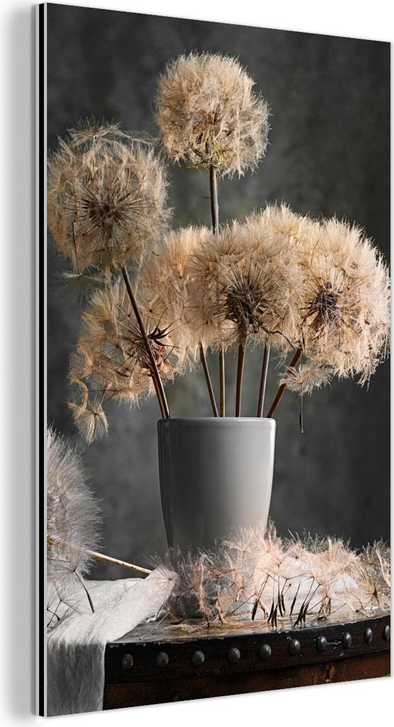 MuchoWow Wanddekoration Metall Metallbild Wandkunst 60x90 cm Blumensamen - Löwenzahn - Vase - Stilleben - Blumenstrauß MuchoWow Aluminium Gemäld...