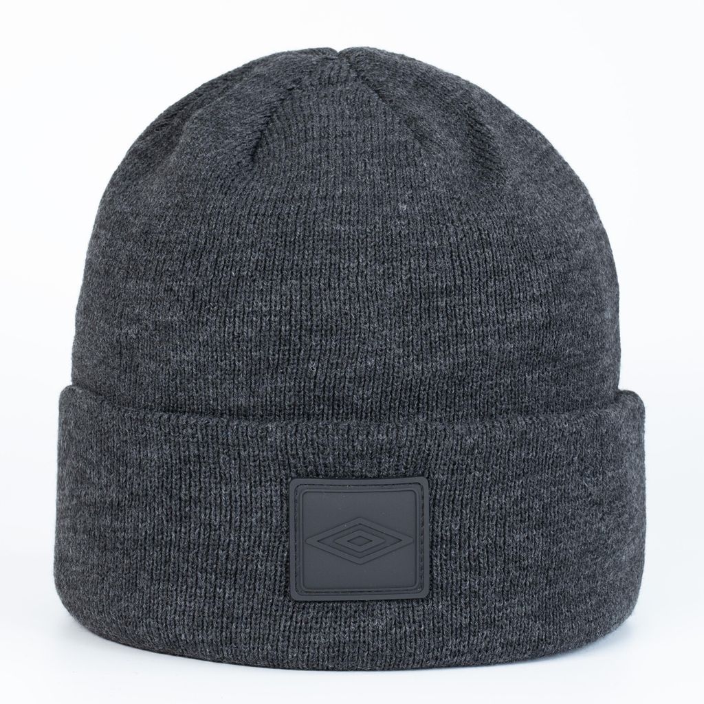 Umbro Cuff Rubber Badge Beanie, dark grey melange