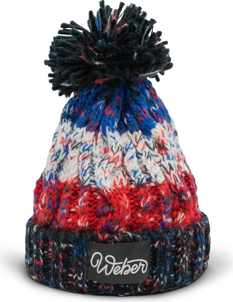 Weber #Werkeholics Bommelmütze Blau Rot | Strickmütze Wintermütze mit Shearling Futter | Warme Uni Mütze mit Bommel für Damen & Herren