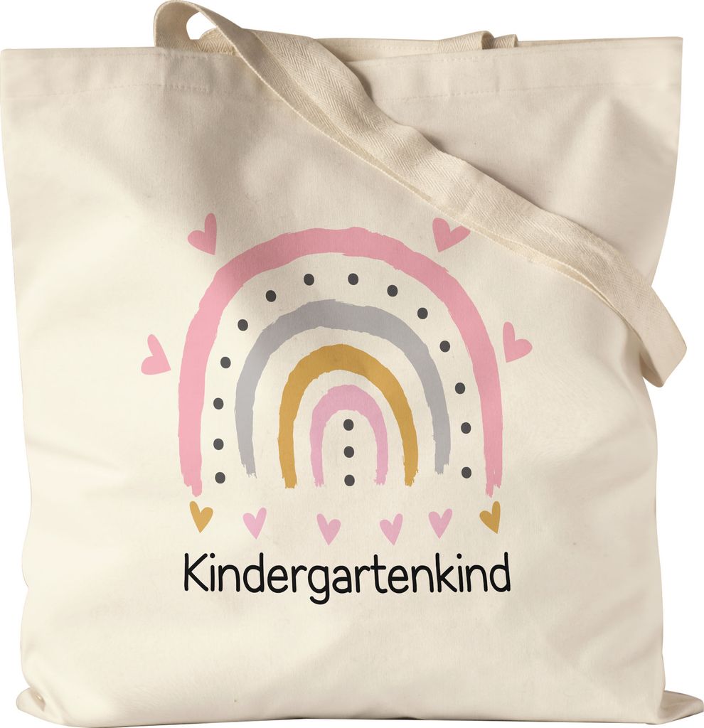 Kindergartenkind Jutebeutel Stoffbeutel Canvas Geschenk Kindergarten Start Kita Rosa Herzen Regenbogen Mädchen