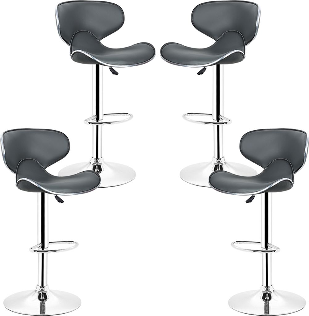 4er Set Barhocker höhenverstellbare Tresenhocker Küchenhocker 360° Drehstuhl mit Rückenlehne Grau