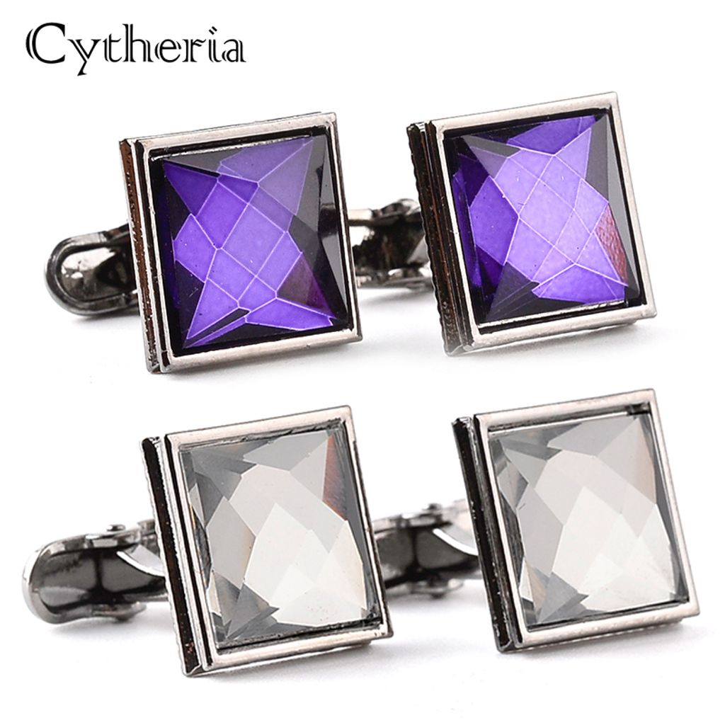 Daesar Manschettenknöpfe Herren - Silber Mit Lila Kristall Für Hemd & Anzug