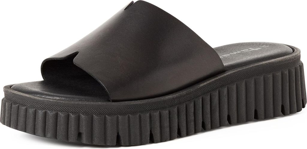 Tamaris Damen Pantolette mit breitem Leder Riemen und Plateausohle 1-27216-44, Größe:37 EU, Farbe:Schwarz